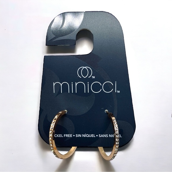 Minicci Rose Gold Hoop Earrings w. Rhinestone Details New With Tags - Picture 1 of 4